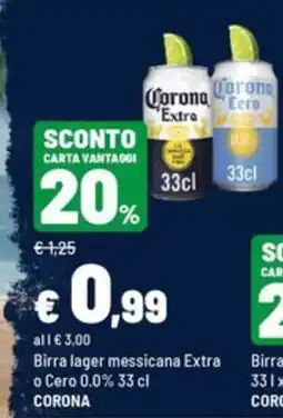 Iper La Grande Birra lager messicana Extra o Cero 0.0% 33 cl offerta