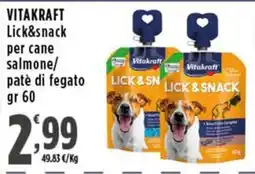 Rossotono Carrefour Vitakraft Lick&snack per cane salmone/patè di fegato offerta