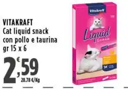 Rossotono Carrefour Vitakraft Cat liquid snack con pollo e taurina offerta