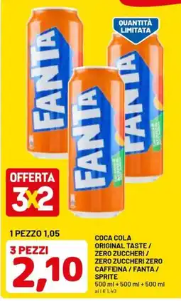 DPiù Coca cola original taste/ zero zuccheri/ zero zuccheri zero caffeina/fanta/ sprite offerta