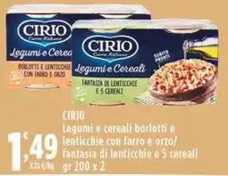 Rossotono Carrefour Cirio legumi e cereali borlotti e lenticchie con farro e orzo/fantasia di lenticchie e 5 cereali offerta