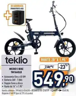 Unieuro teklio micro e-bike tm1a6slb offerta