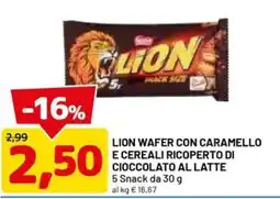 DPiù Lion wafer con caramello e cereali ricoperto di cioccolato al latte offerta