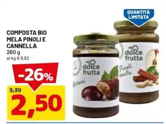 Composta bio mela pinoli e cannella dolce frutta