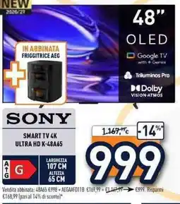 Unieuro Sony Smart TV 4K Ultra HD K-48A65 offerta