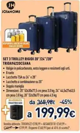 Unieuro Set 3 trolley rigidi 20"/24"/28" Trioa96220ceana offerta