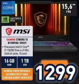 Unieuro MSI Gaming Cyborg 15 offerta