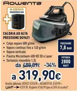 Unieuro Rowenta caldaia ad alta pressione DG9621 offerta