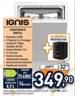 Unieuro Ignis lavastoviglie offerta