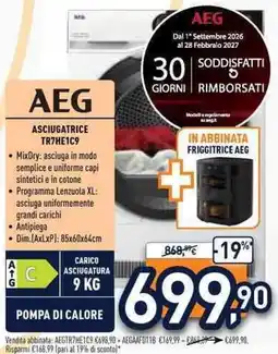 Unieuro AEG Asciugatrice TR7HE1C9 offerta
