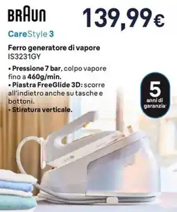 Unieuro Braun Ferro generatore di vapore CareStyle 3 offerta