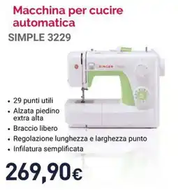 Unieuro Macchina per cucire automatica SIMPLE 3229 offerta