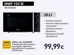 Unieuro Microonde Whirlpool MWP 103 W offerta