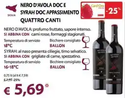 Cadoro Nero d'Avola Doc e Syrah Doc Appassimento Quattro Canti offerta