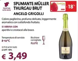 Cadoro Spumante Müller Thurgau Brut Angelo Grigolli offerta