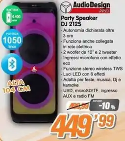 Golino Service AudioDesign PRO Party Speaker DJ 212S offerta