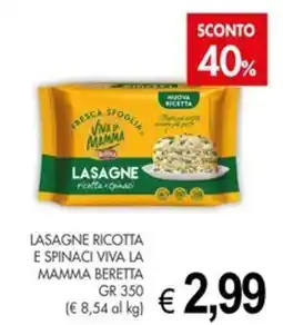 PrestoFresco Lasagne ricotta e spinaci Viva la mamma Beretta offerta