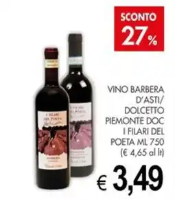 PrestoFresco Vino Barbera d'Asti/Dolcetto Piemonte Doc I Filari del Poeta offerta