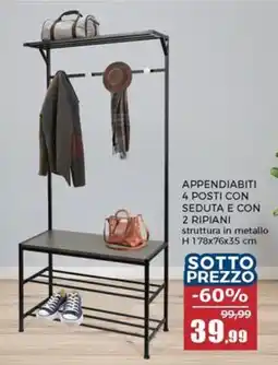 Happy Casa Appendiabiti 4 posti con seduta e con 2 ripiani offerta