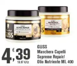 Conté Supermercati Gliss Maschera Capelli Supreme Repair/Olio Nutriente offerta