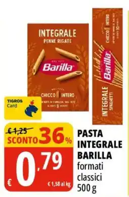 Tigros Pasta integrale Barilla formati classici offerta