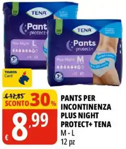 Tigros Pants per incontinenza plus night protect+ tena offerta