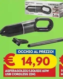 Gipsi Aspirasolidi/liquidi 60W USB cordless 2in1 offerta