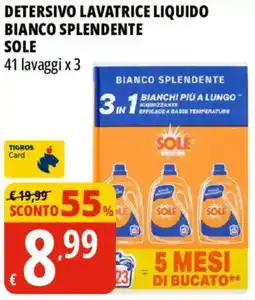 Tigros Detersivo lavatrice liquido bianco splendente Sole offerta