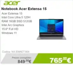 Next Notebook Acer Extensa 15 offerta