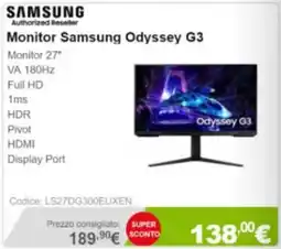 Next Monitor Samsung Odyssey G3 offerta
