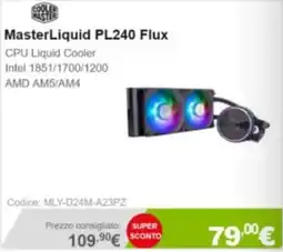 Next MasterLiquid PL240 Flux CPU Liquid Cooler offerta
