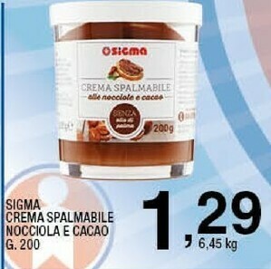 Sigma Sigma crema spalmabile nocciola e cacao g 200 offerta