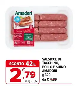 Iperal Salsicce di tacchino, pollo e suino Amadori offerta
