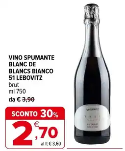 Iperal Vino spumante blanc de blancs bianco 51 Lebovitz offerta