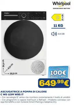 Euronics Asciugatrice a pompa di calore Whirlpool offerta