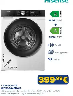 Euronics Lavasciuga Hisense WD3S8043BW3 offerta
