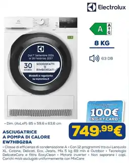 Euronics Asciugatrice a pompa di calore Electrolux offerta