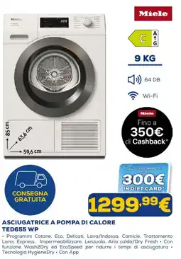 Euronics Asciugatrice a pompa di calore Miele TED655 WP offerta