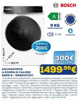 Euronics Asciugatrice a pompa di calore serie 8 - WRB247COIT Bosch offerta