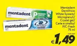 Iper Super Conveniente Mentadent Dentifricio White System/ Microgranuli/ Crystal gel/ Carie e smalto/ P/C-Fresh offerta