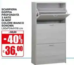 Il Gigante Scarpiera doppia profondità 3 ante in MDF colore bianco Sonoma offerta