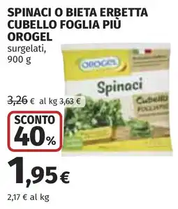 Coop Spinaci O Bieta Erbetta Cubello Foglia Più Orogel offerta