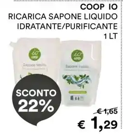 Coop COOP IO RICARICA SAPONE LIQUIDO IDRATANTE/PURIFICANTE 1 LT offerta