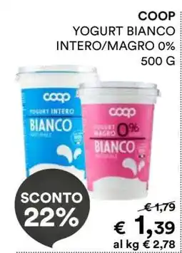 Coop COOP YOGURT BIANCO INTERO/MAGRO 0% 500 G offerta