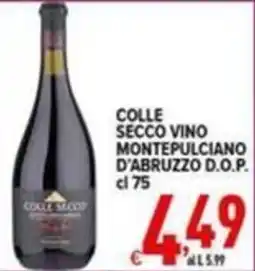 Iper Triscount Colle Secco vino montepulciano d'abruzzo d.o.p. offerta