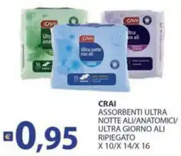 Supermercati Bruscoli Crai assorbenti ultra notte ali/anatomici/ultra giorno ali offerta
