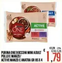 Supermercati EffePiù Purina One Bocconi Mini Adult Pollo e Manzo / Active Manzo e Anatra offerta