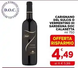Gran mercato Vette Carignano del Sulcis o Vermentino di Sardegna DOC Calasetta offerta