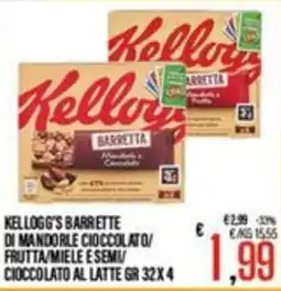 Supermercati EffePiù Kellogg's barrette di mandorle cioccolato/frutta/miele e semi/cioccolato al latte offerta