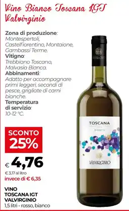 Unicoop Vino Bianco Toscana IGT Valvirginio offerta